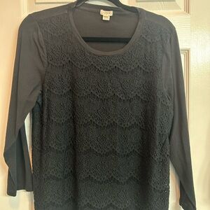 J. Crew Black Lace-Front Long Sleeve Tee